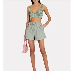 NWT! Jonathan Simkhai Vegan Leather “Doah” Drawstring
Shorts in Lichen Green XS